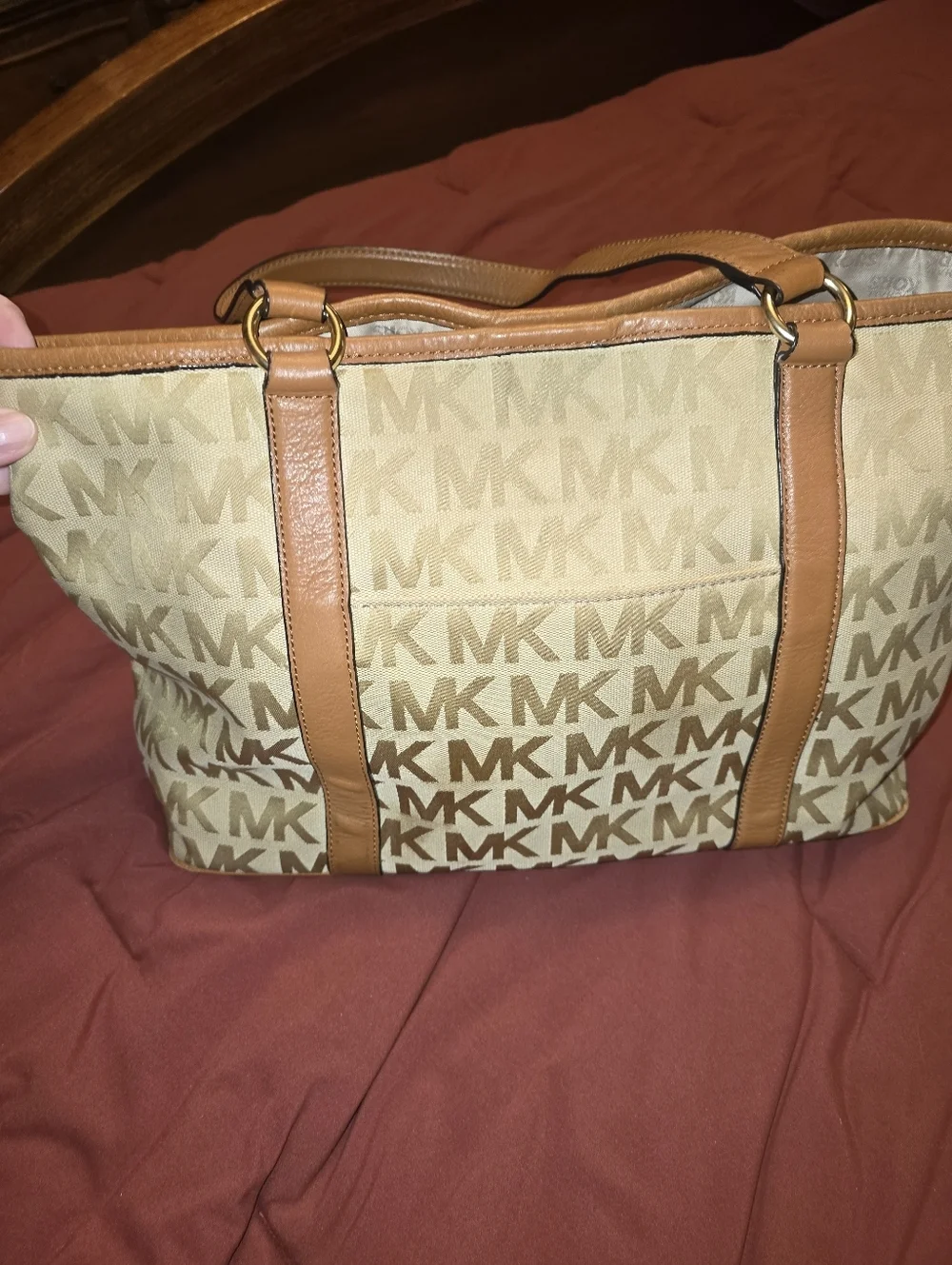 Michael Kors Tan and Brown Signature MK Tote